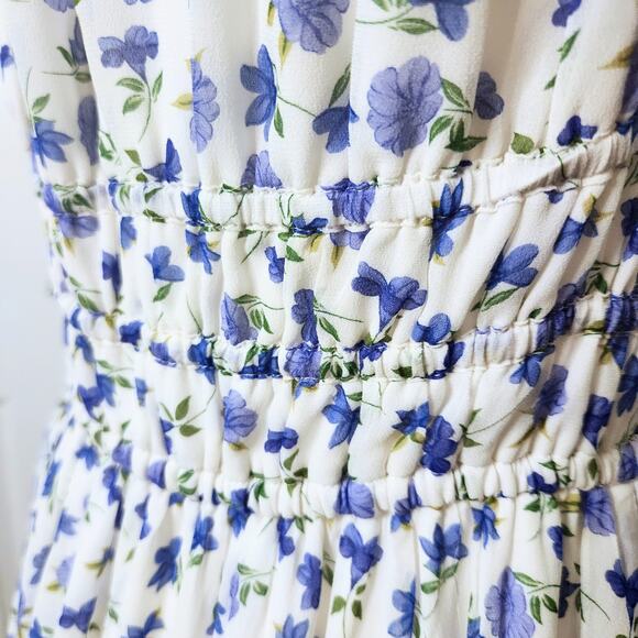 Shoshanna Helena Dress | Blue Floral Midi Sleeveless Lightweight Viscose Size 8 - Picture 10 of 12